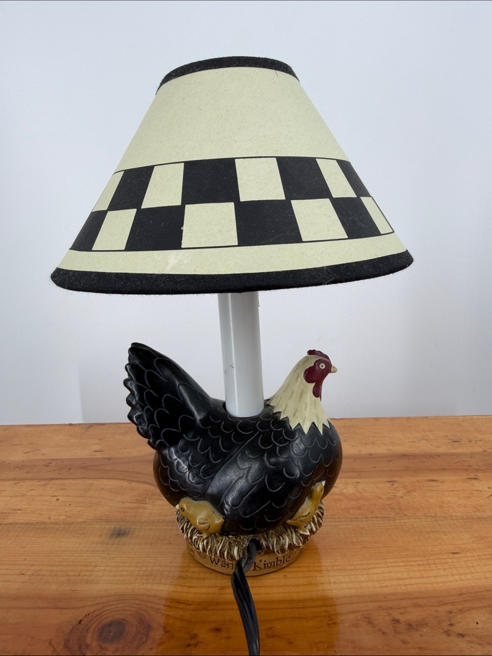 Vintage Kimble Rooster Hen Chicks Table Lamp Checkerboard Shade Country Mini